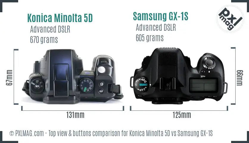 Konica Minolta 5D vs Samsung GX-1S top view buttons comparison