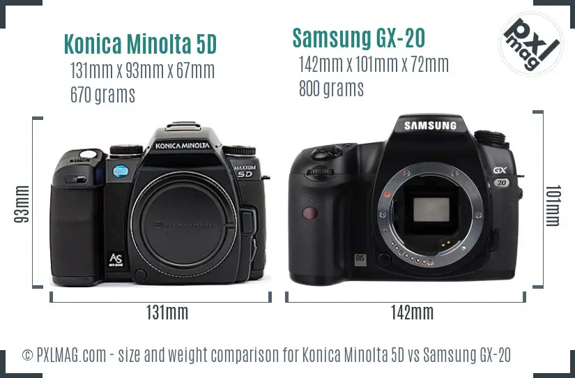 Konica Minolta 5D vs Samsung GX-20 size comparison