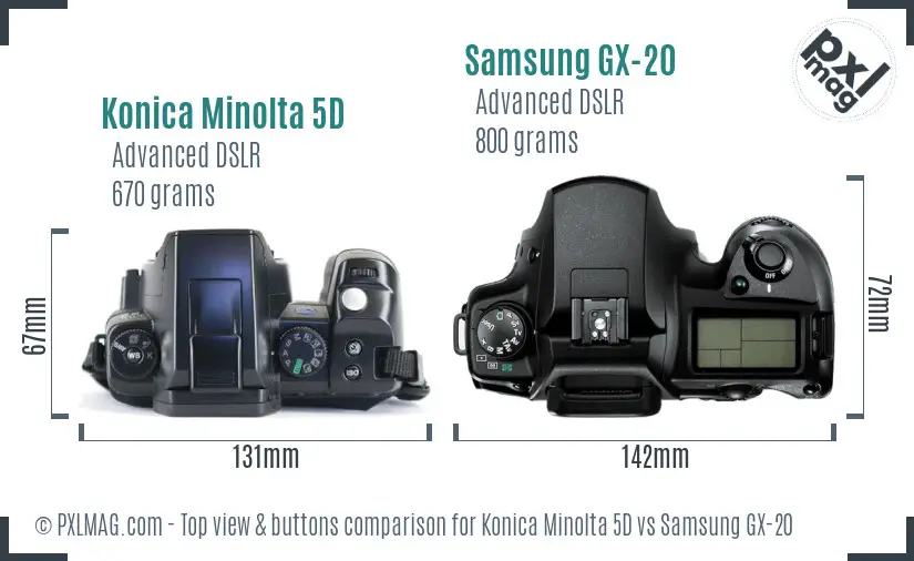 Konica Minolta 5D vs Samsung GX-20 top view buttons comparison