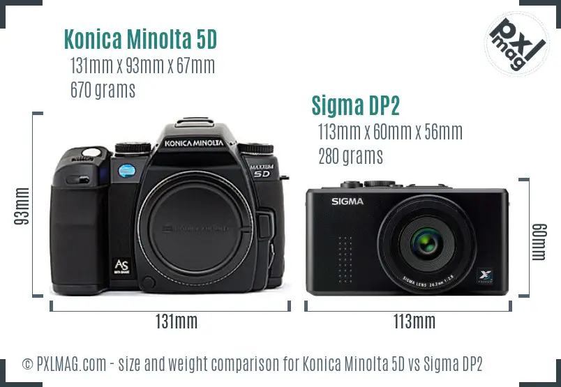 Konica Minolta 5D vs Sigma DP2 size comparison