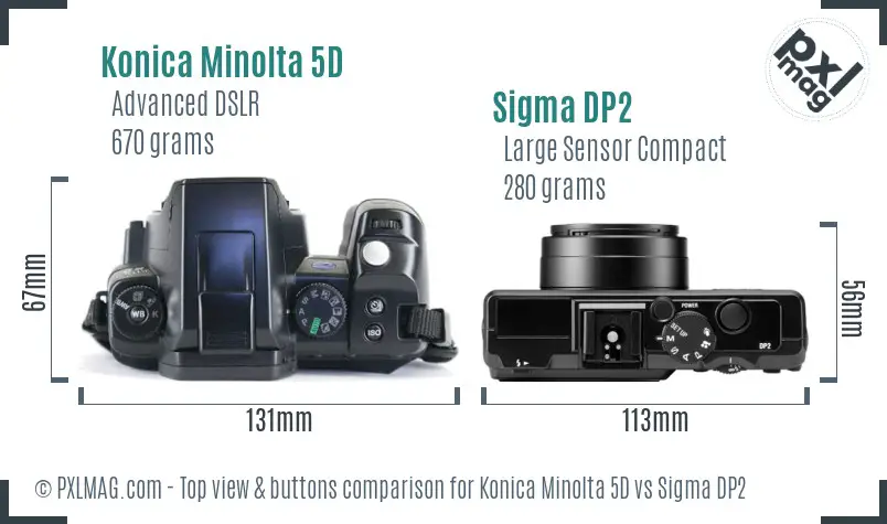 Konica Minolta 5D vs Sigma DP2 top view buttons comparison