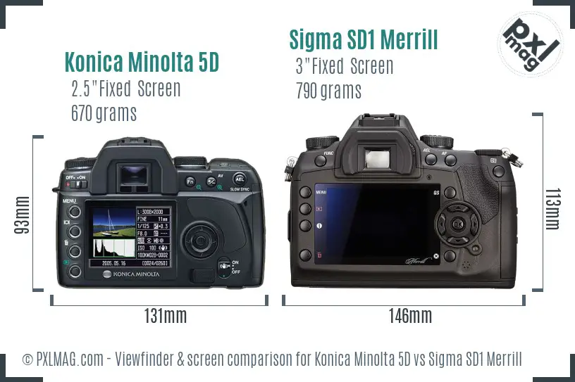 Konica Minolta 5D vs Sigma SD1 Merrill Screen and Viewfinder comparison