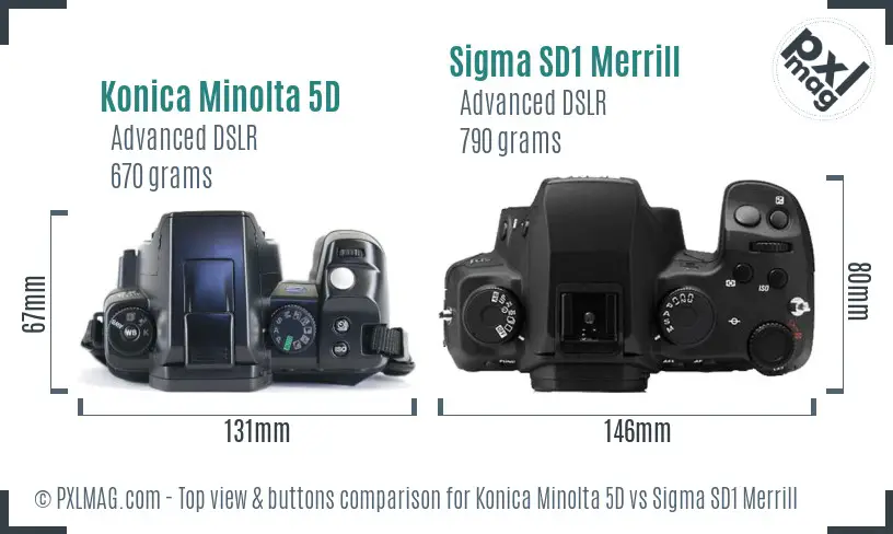 Konica Minolta 5D vs Sigma SD1 Merrill top view buttons comparison