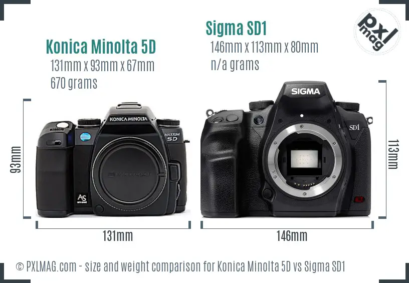 Konica Minolta 5D vs Sigma SD1 size comparison