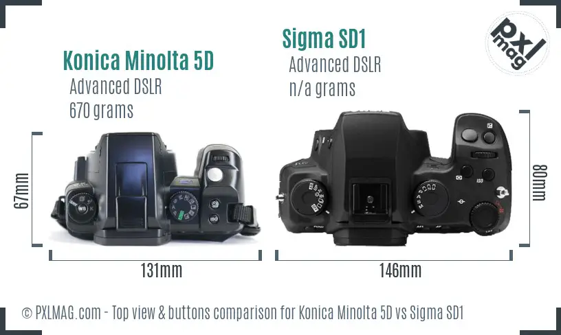 Konica Minolta 5D vs Sigma SD1 top view buttons comparison