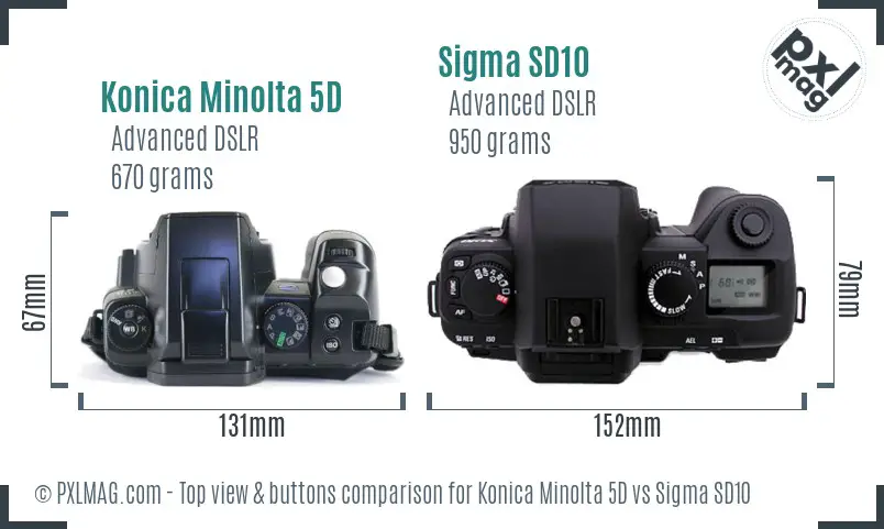 Konica Minolta 5D vs Sigma SD10 top view buttons comparison