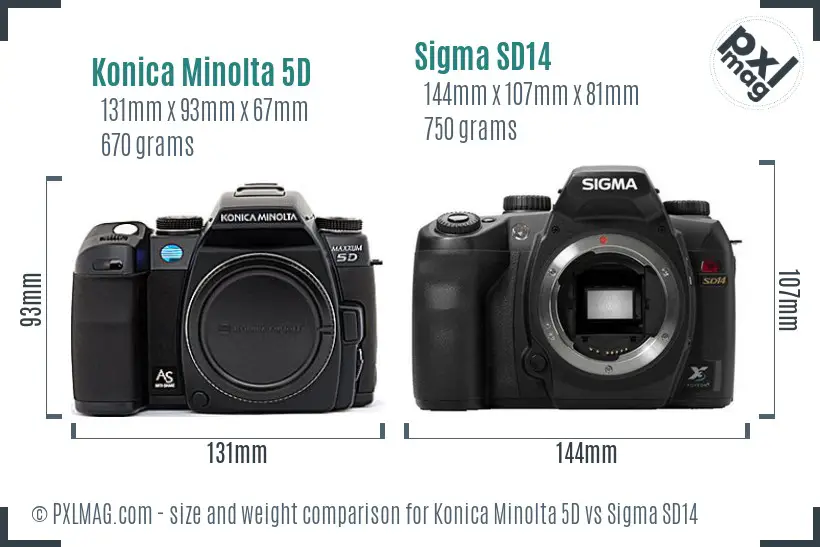 Konica Minolta 5D vs Sigma SD14 size comparison