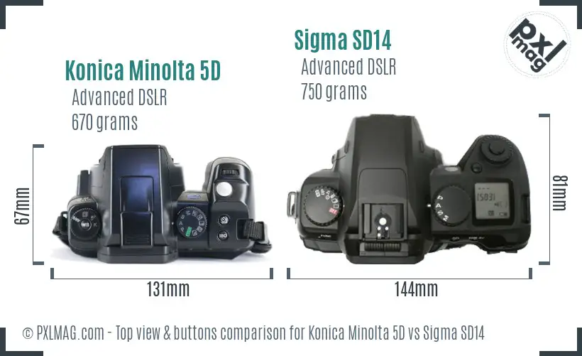 Konica Minolta 5D vs Sigma SD14 top view buttons comparison