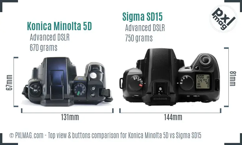 Konica Minolta 5D vs Sigma SD15 top view buttons comparison