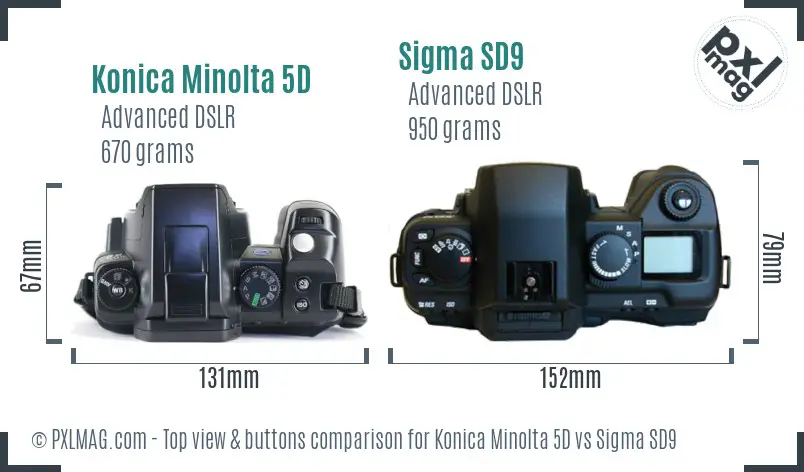 Konica Minolta 5D vs Sigma SD9 top view buttons comparison