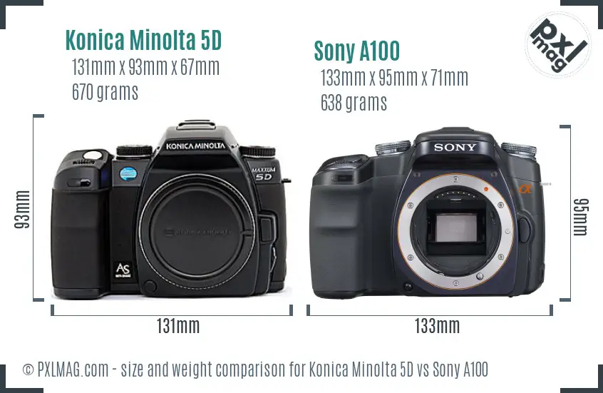 Konica Minolta 5D vs Sony A100 size comparison