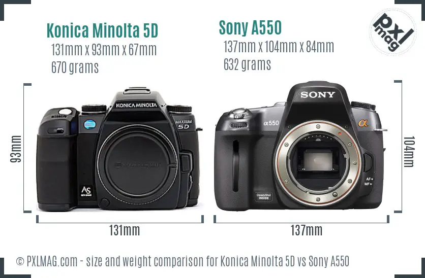 Konica Minolta 5D vs Sony A550 size comparison