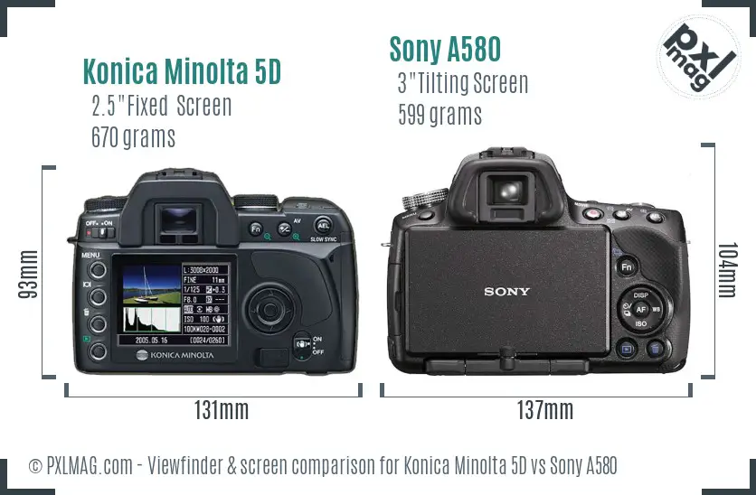Konica Minolta 5D vs Sony A580 Screen and Viewfinder comparison