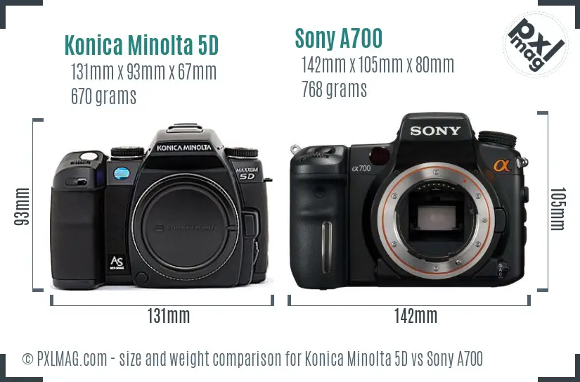 Konica Minolta 5D vs Sony A700 size comparison