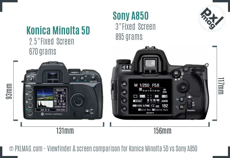 Konica Minolta 5D vs Sony A850 Screen and Viewfinder comparison