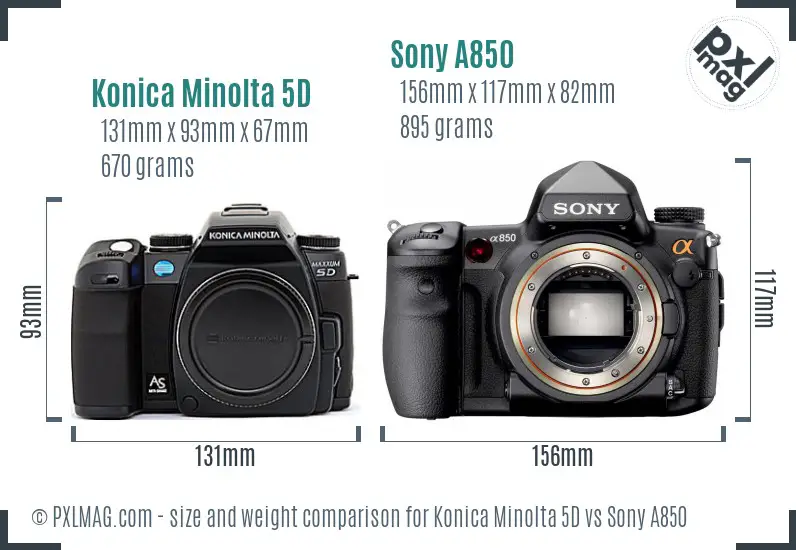 Konica Minolta 5D vs Sony A850 size comparison