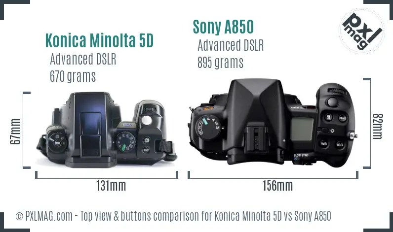 Konica Minolta 5D vs Sony A850 top view buttons comparison