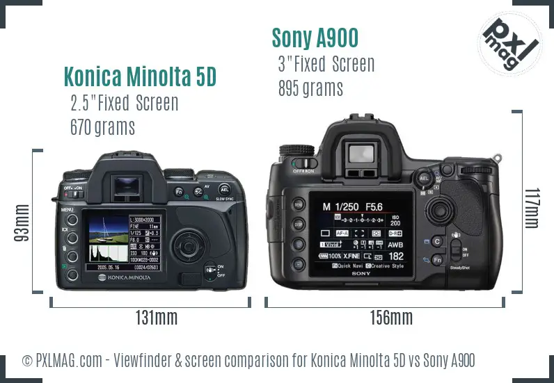 Konica Minolta 5D vs Sony A900 Screen and Viewfinder comparison