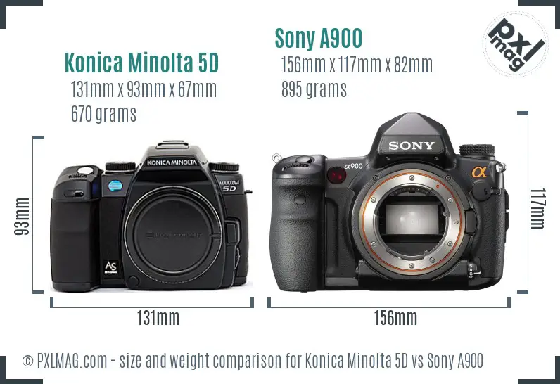 Konica Minolta 5D vs Sony A900 size comparison