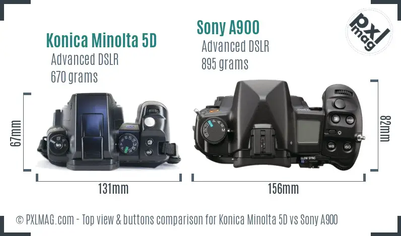 Konica Minolta 5D vs Sony A900 top view buttons comparison