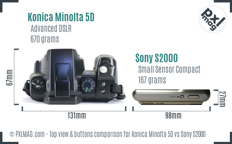 Konica Minolta 5D vs Sony S2000 top view buttons comparison