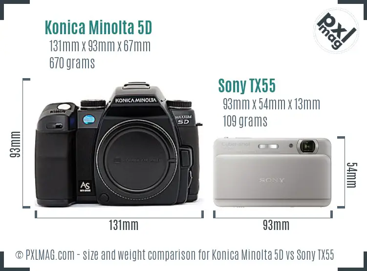 Konica Minolta 5D vs Sony TX55 size comparison