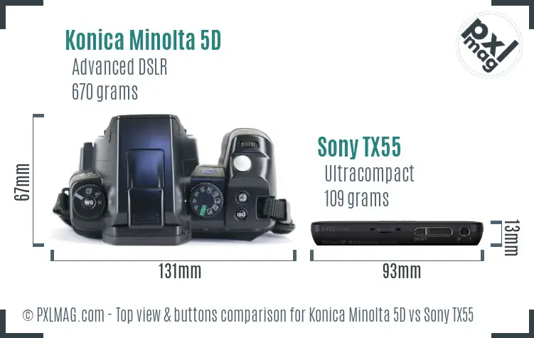 Konica Minolta 5D vs Sony TX55 top view buttons comparison