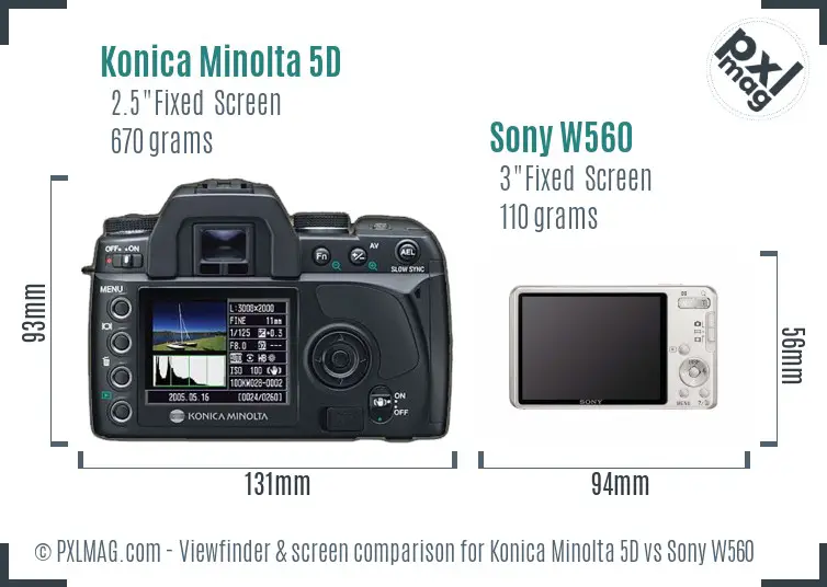 Konica Minolta 5D vs Sony W560 Screen and Viewfinder comparison