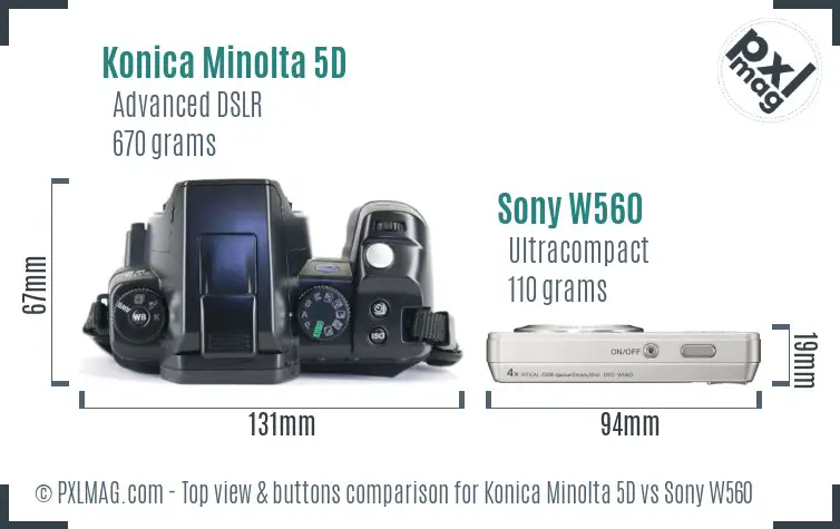 Konica Minolta 5D vs Sony W560 top view buttons comparison