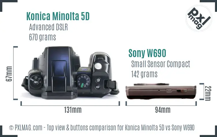 Konica Minolta 5D vs Sony W690 top view buttons comparison