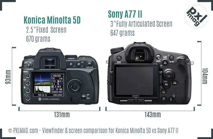 Konica Minolta 5D vs Sony A77 II Screen and Viewfinder comparison