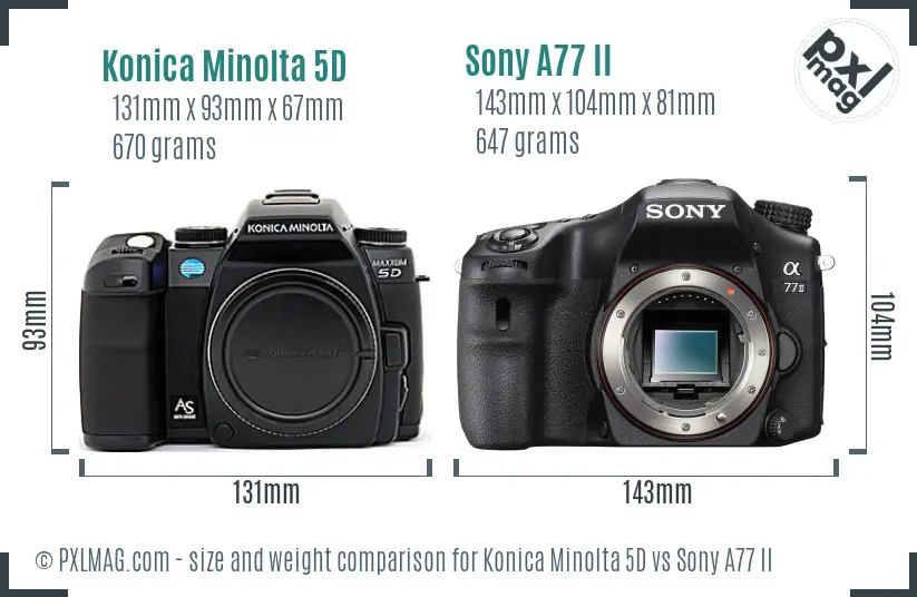 Konica Minolta 5D vs Sony A77 II size comparison