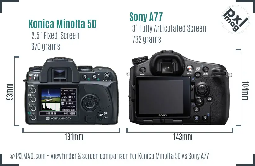 Konica Minolta 5D vs Sony A77 Screen and Viewfinder comparison