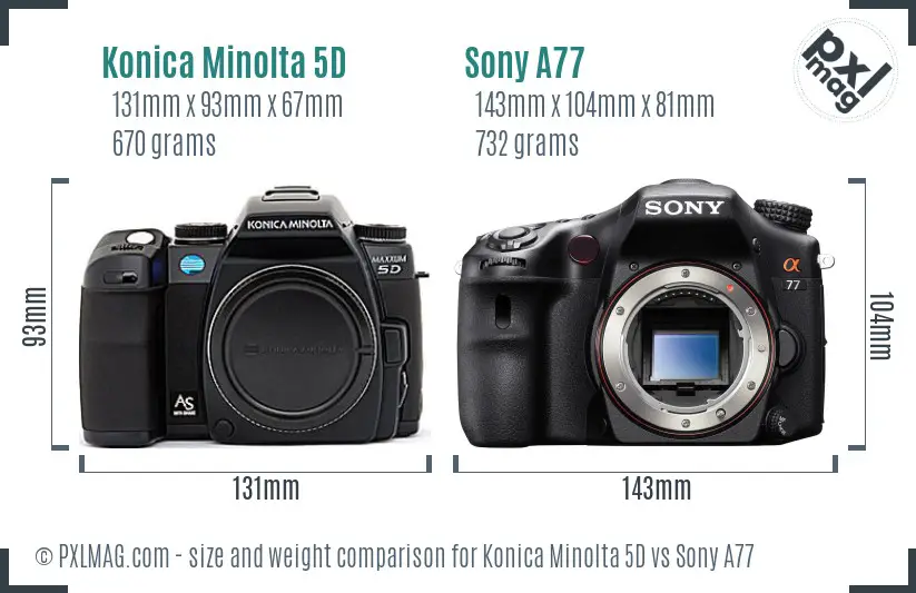 Konica Minolta 5D vs Sony A77 size comparison