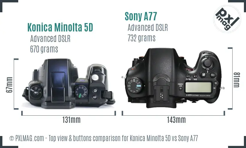 Konica Minolta 5D vs Sony A77 top view buttons comparison