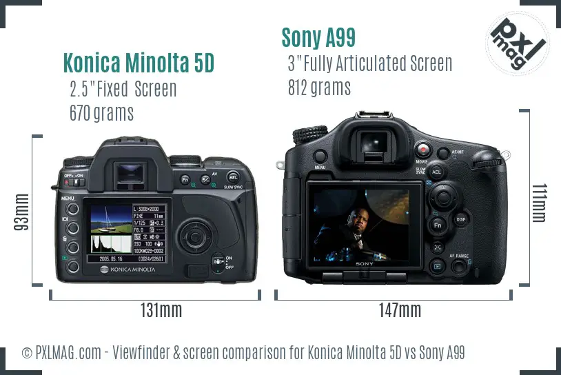 Konica Minolta 5D vs Sony A99 Screen and Viewfinder comparison Konica Minolta 5D vs Sony A99 Screen and Viewfinder comparison