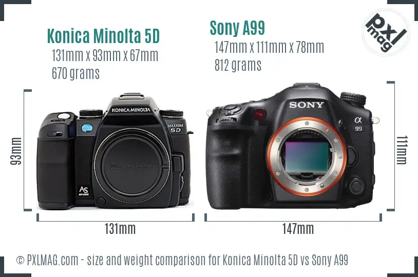 Konica Minolta 5D vs Sony A99 size comparison Konica Minolta 5D vs Sony A99 size comparison