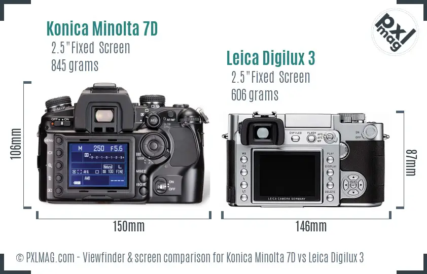 Konica Minolta 7D vs Leica Digilux 3 Screen and Viewfinder comparison