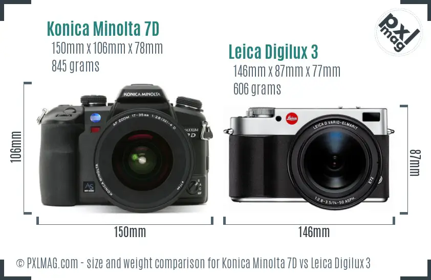 Konica Minolta 7D vs Leica Digilux 3 size comparison
