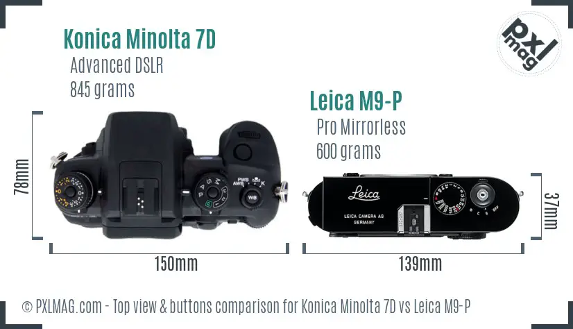Konica Minolta 7D vs Leica M9-P top view buttons comparison