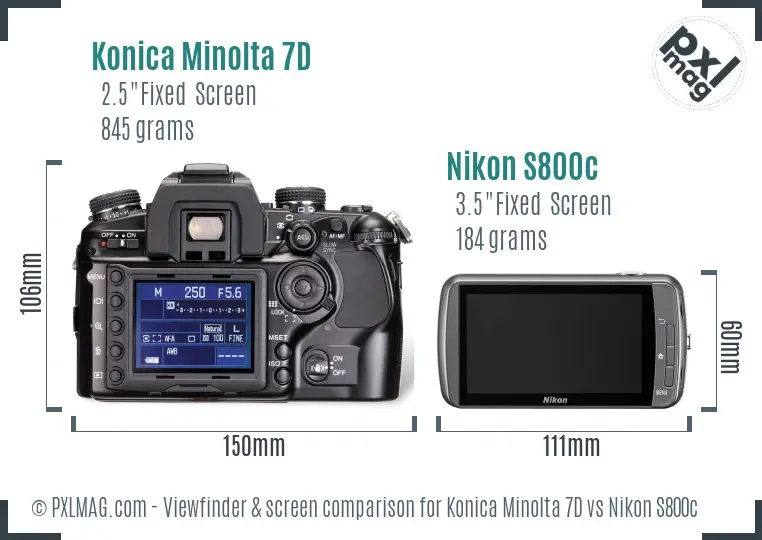 Konica Minolta 7D vs Nikon S800c Screen and Viewfinder comparison