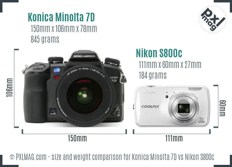 Konica Minolta 7D vs Nikon S800c size comparison