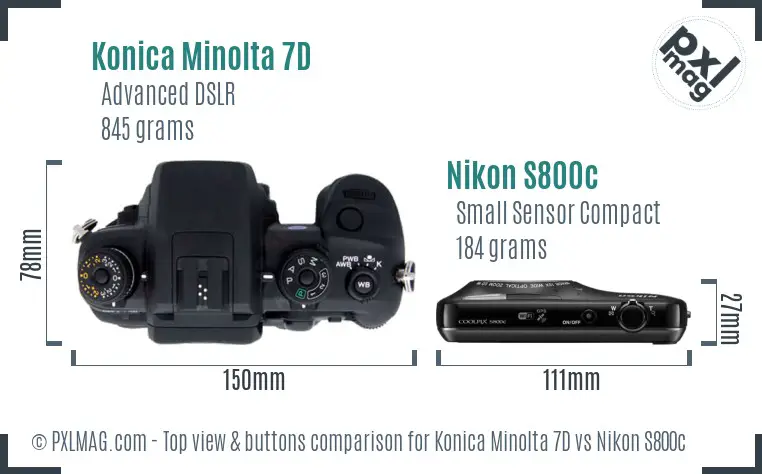 Konica Minolta 7D vs Nikon S800c top view buttons comparison