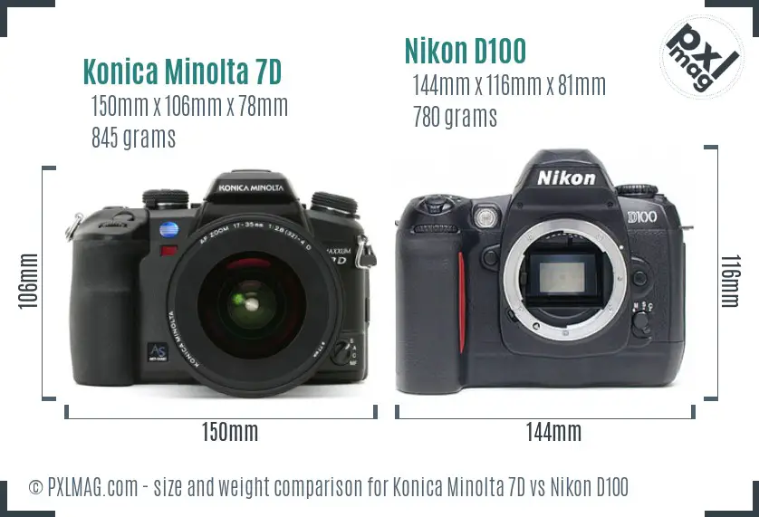 Konica Minolta 7D vs Nikon D100 size comparison