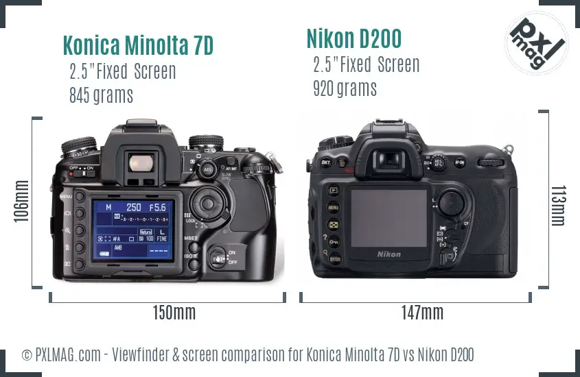 Konica Minolta 7D vs Nikon D200 Screen and Viewfinder comparison Konica Minolta 7D vs Nikon D200 Screen and Viewfinder comparison