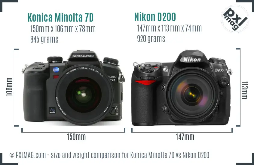 Konica Minolta 7D vs Nikon D200 size comparison Konica Minolta 7D vs Nikon D200 size comparison