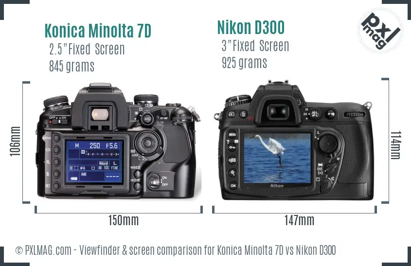 Konica Minolta 7D vs Nikon D300 Screen and Viewfinder comparison