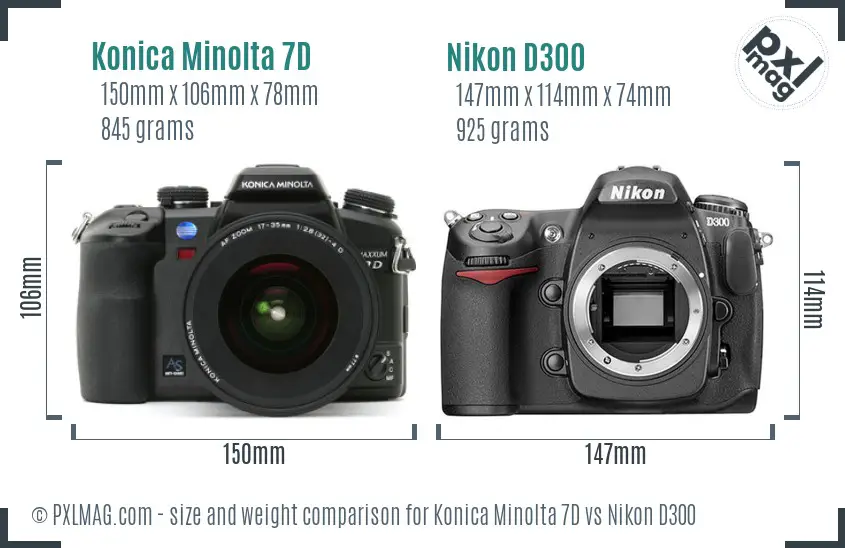 Konica Minolta 7D vs Nikon D300 size comparison