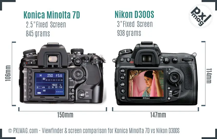 Konica Minolta 7D vs Nikon D300S Screen and Viewfinder comparison