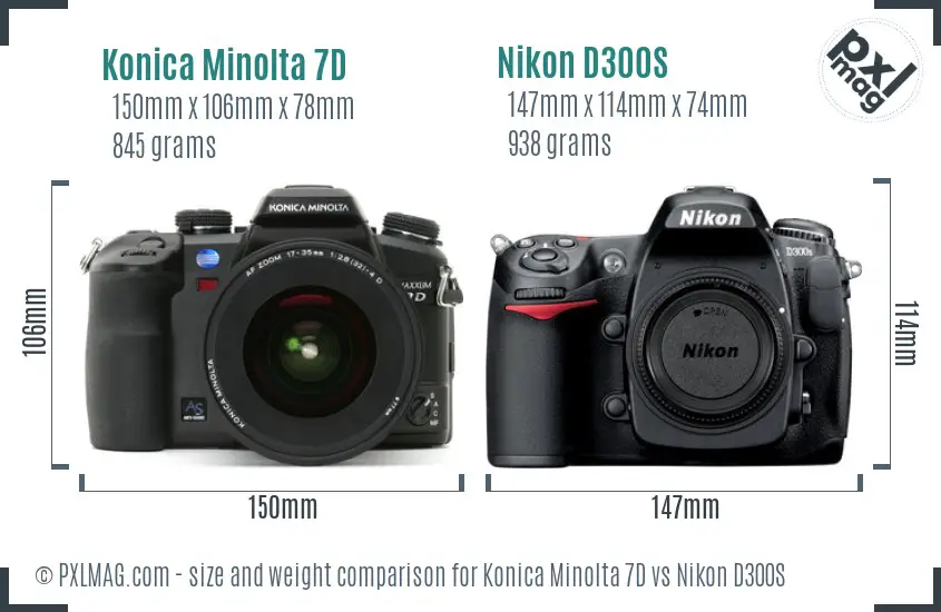 Konica Minolta 7D vs Nikon D300S size comparison